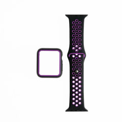 Pulsera y bumper negro y morado para Apple Watch 42 mm.