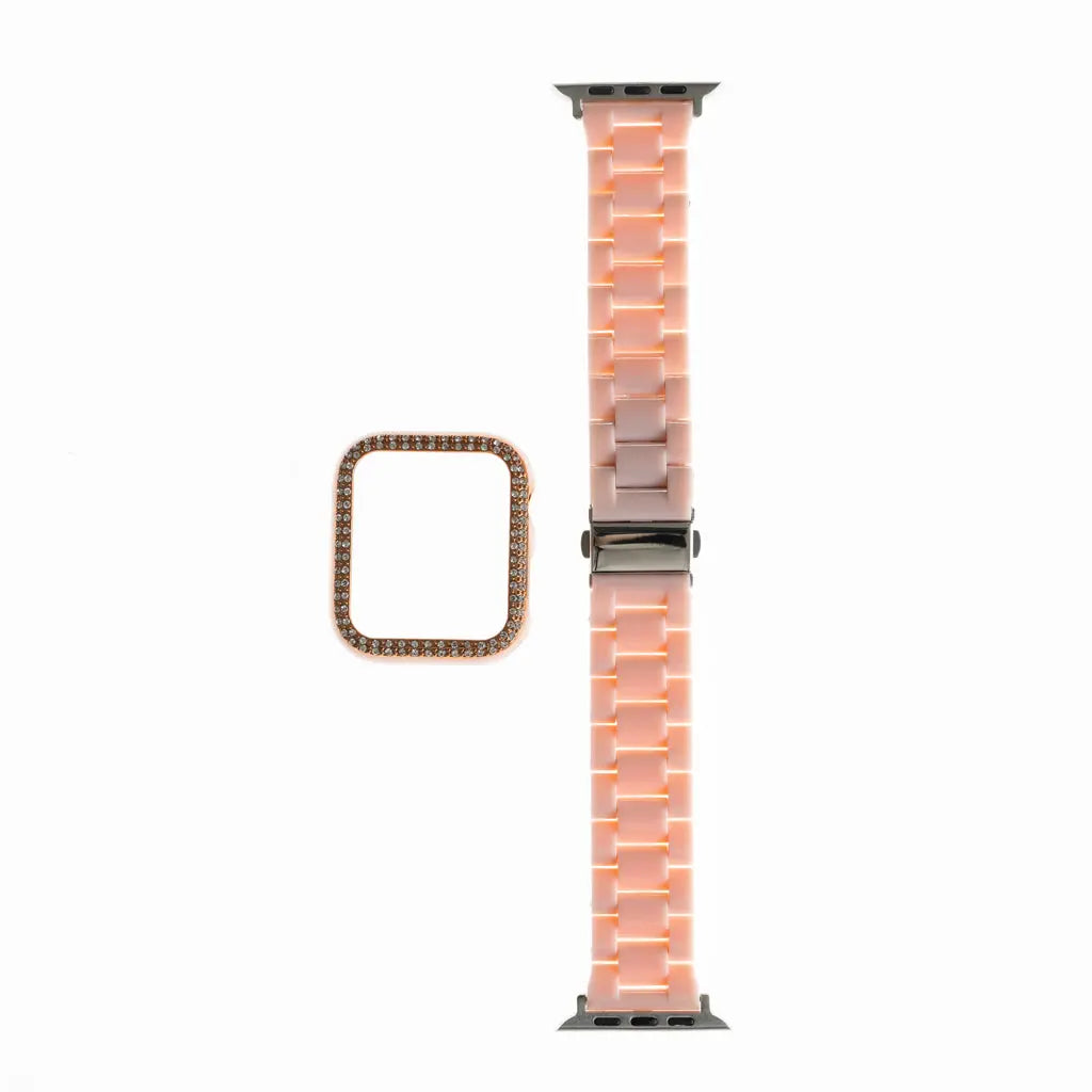 Pulsera rosa con bumper de diamantes para Apple Watch 42 mm.