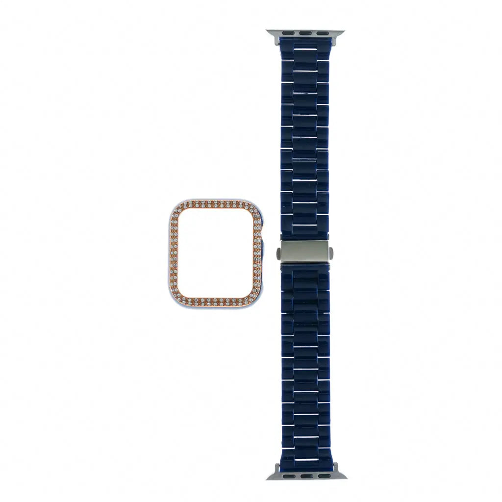 Accesorio pulsera azul marino con bumper de diamantes para Apple Watch 40 mm.