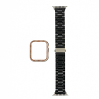 Pulsera de reloj negra con bumper de diamantes, diseño elegante y protección, tamaño 44 mm.