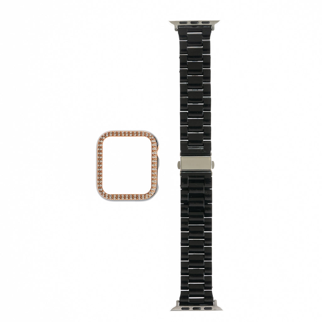 Accesorio generico pulsera con bumper de diamantes apple watch 45 mm color negro