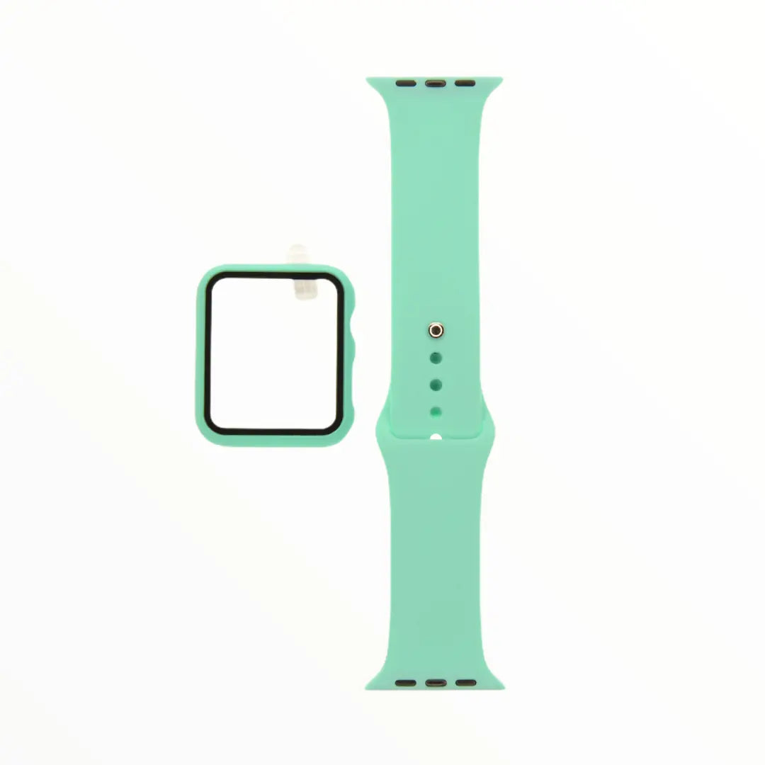 Pulsera menta con bumper y protector para Apple Watch 38 mm.