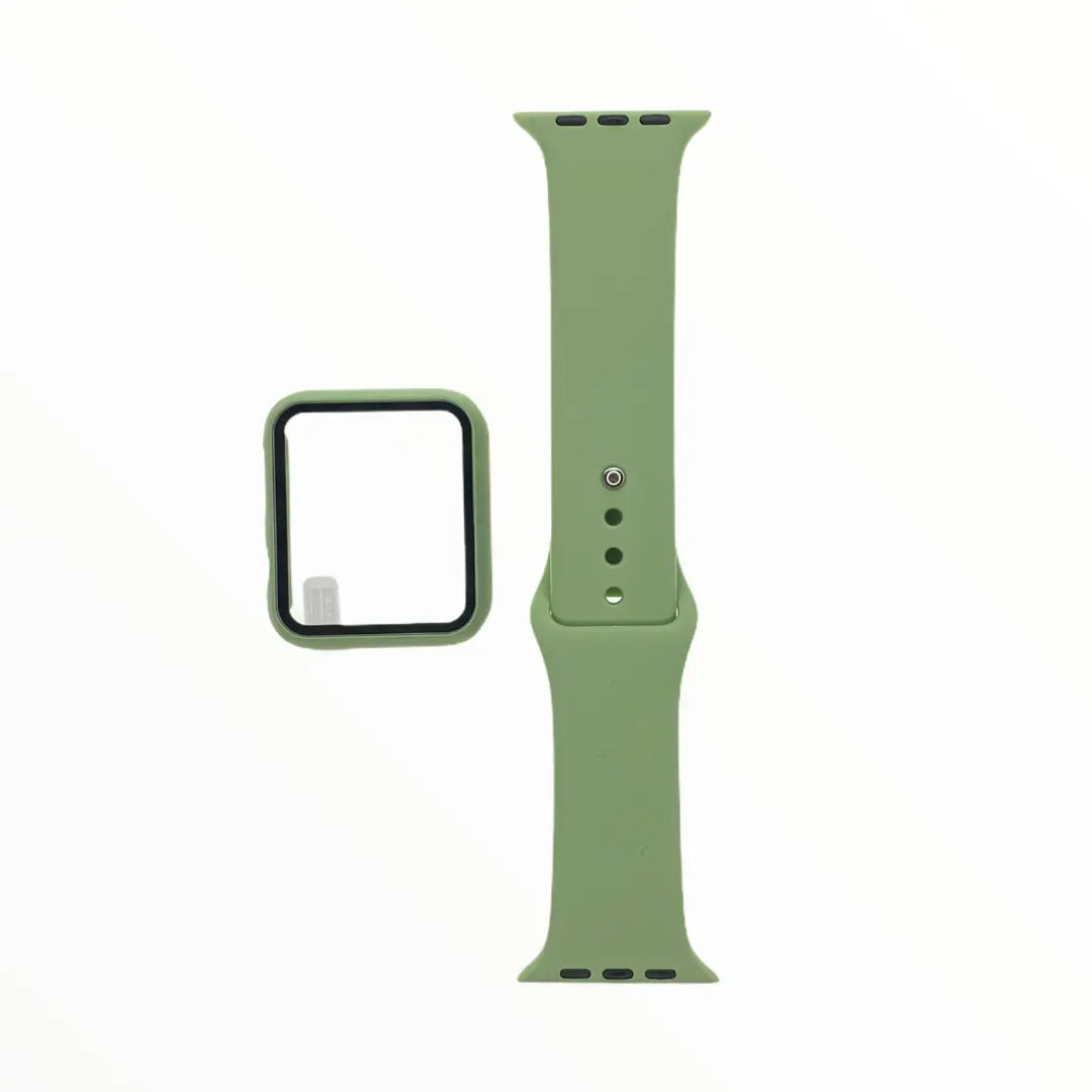 Accesorio El Rey, pulsera con bumper y protector de pantalla para Apple Watch 38 mm en verde claro.