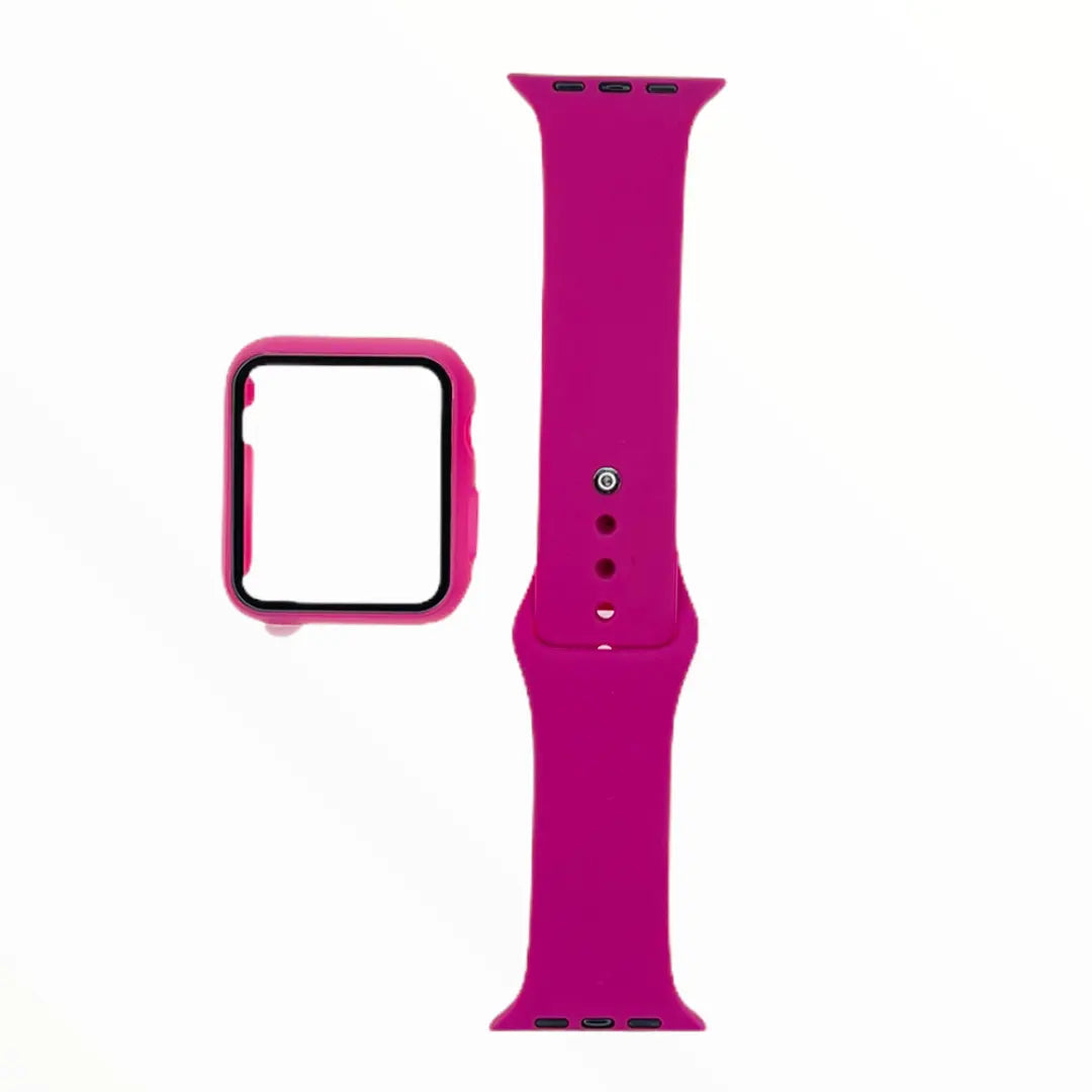 Pulsera con bumper y protector para Apple Watch 42 mm, color rojo rosa.