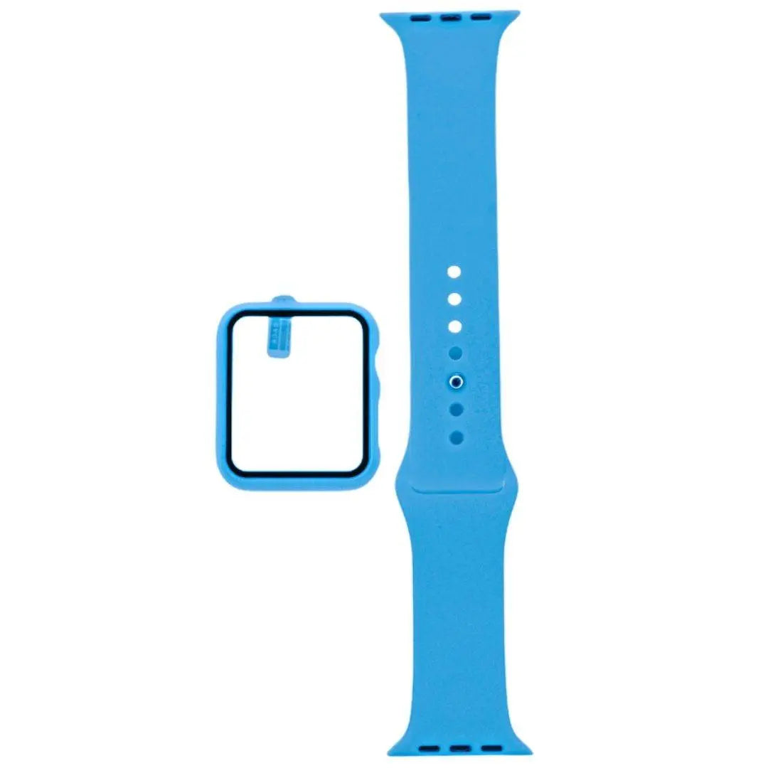 Pulsera y bumper azul capri para Apple Watch 42 mm con protector de pantalla.