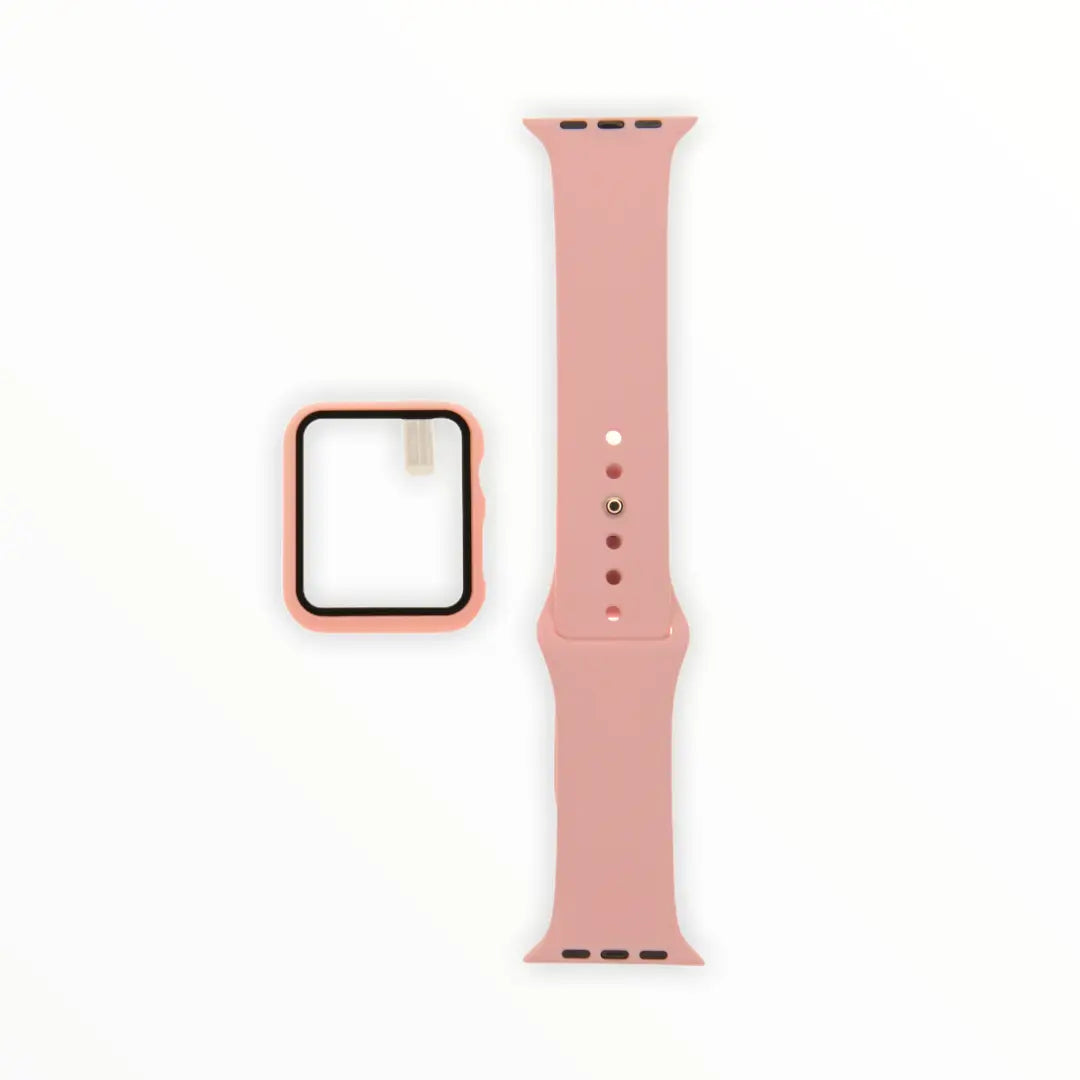 Accesorios el rey pulsera y bumper con protector para Apple Watch 44 mm rosa, diseño elegante y protección completa.