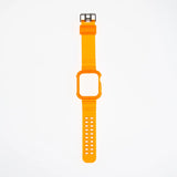 Accesorio genérico pulsera con bumper rugged para Apple Watch 45 mm color naranja.