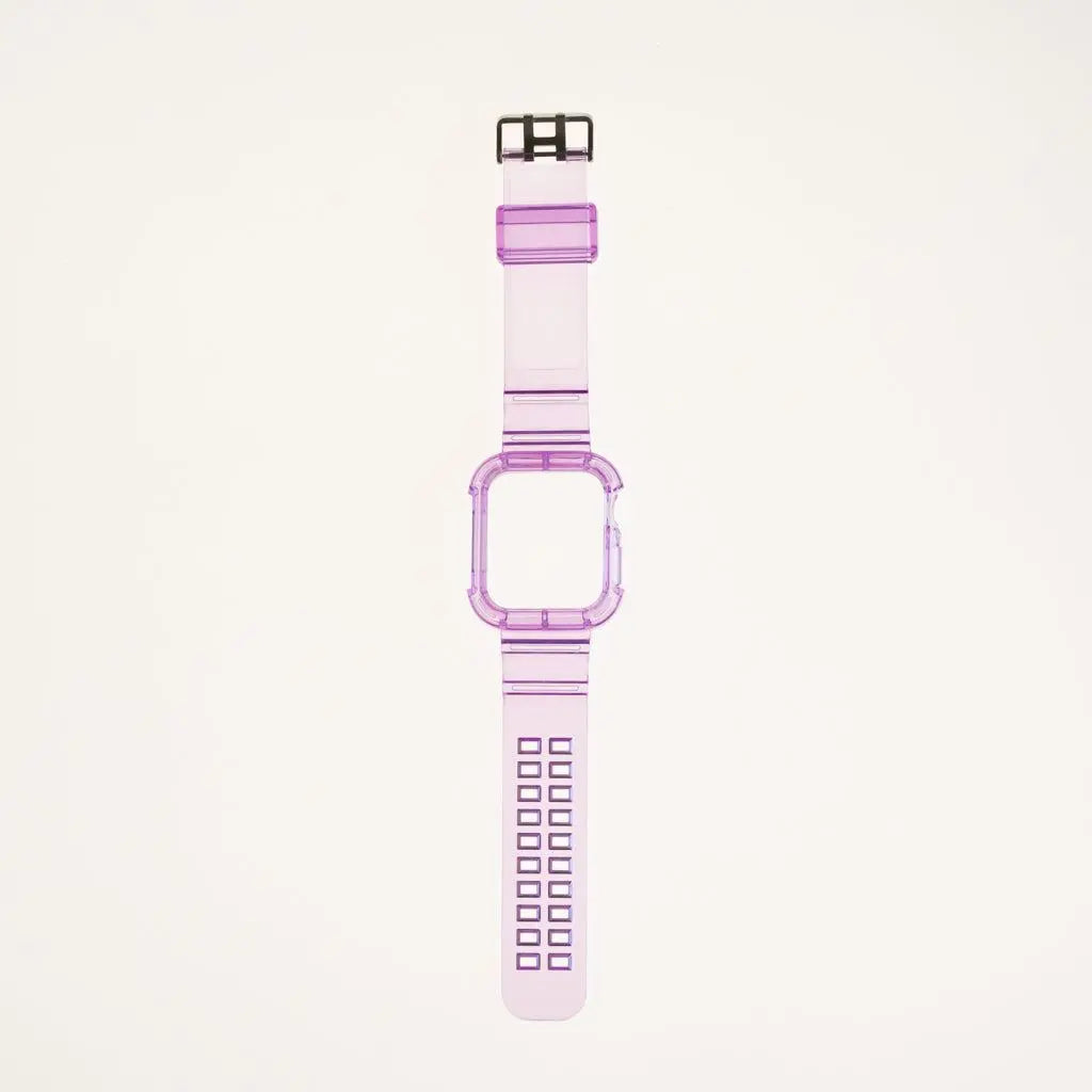 Accesorio Genérico Pulsera con Bumper Rugged para Apple Watch 45 mm en color morado.