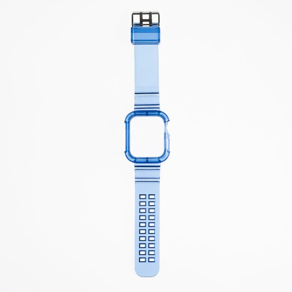 Pulsera genérica azul con funda protectora transparente para dispositivo de 42 mm.