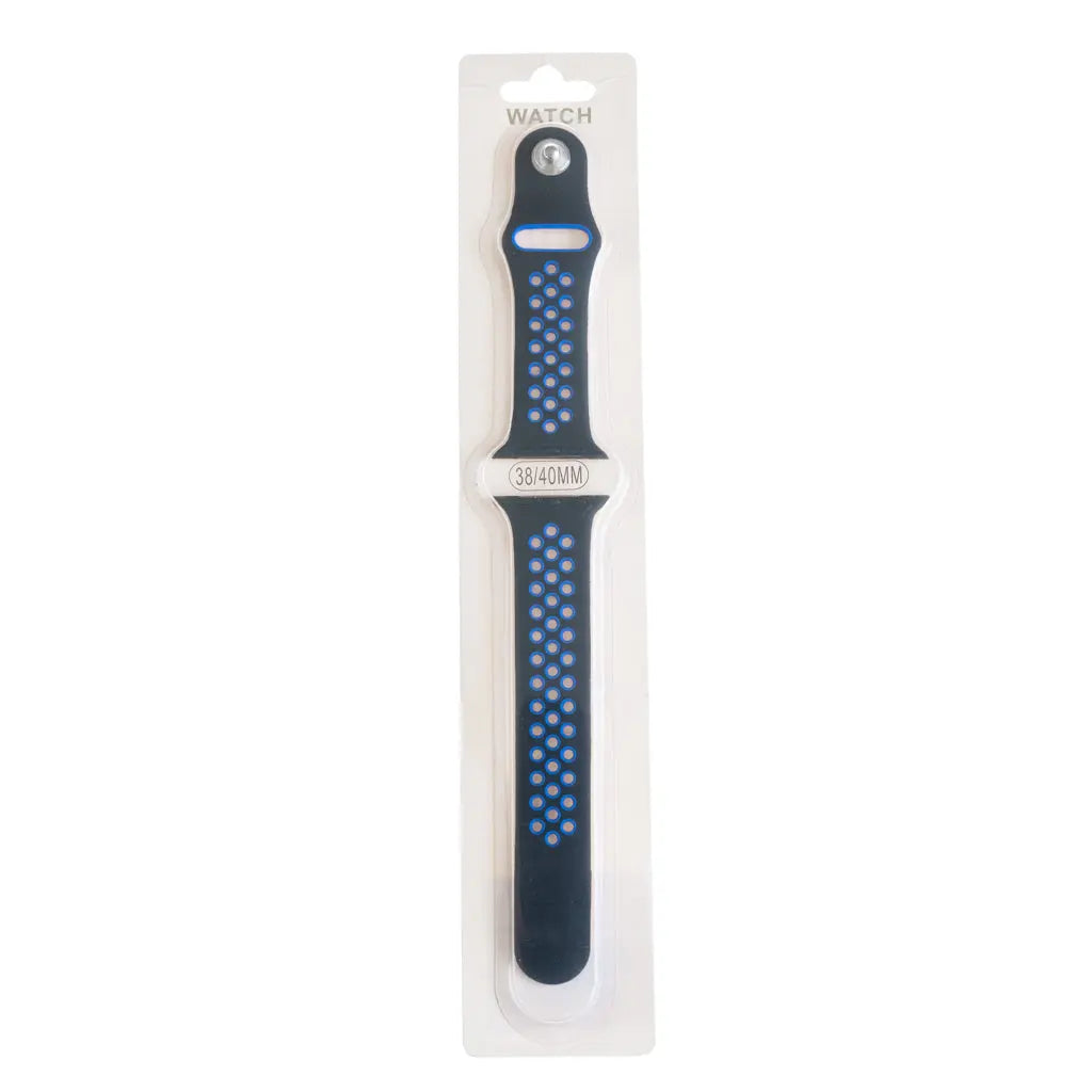 Accesorio El Rey pulsera tipo Nike para Apple Watch 38/40/41 mm, color azul capri y negro.