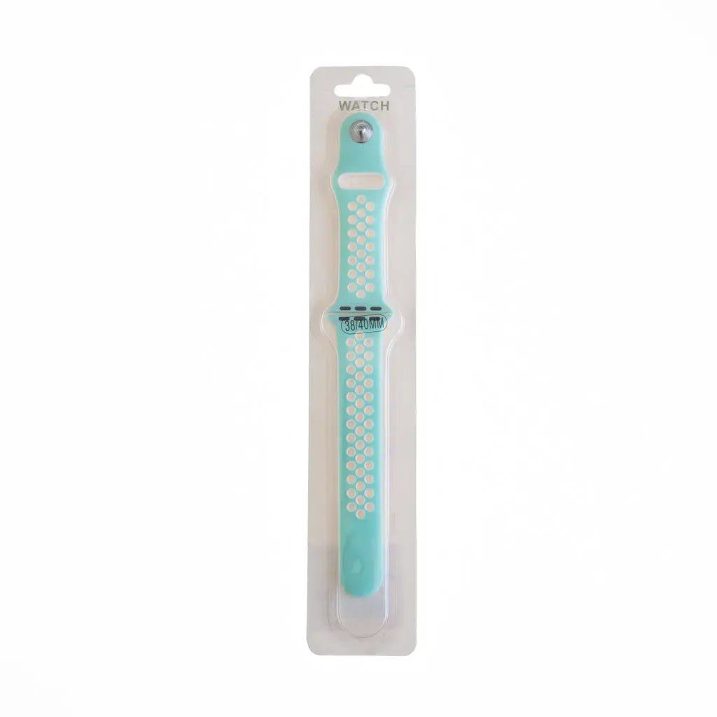 Accesorio el rey pulsera tipo Nike para Apple Watch 42/44/45 mm, color aqua y blanco.