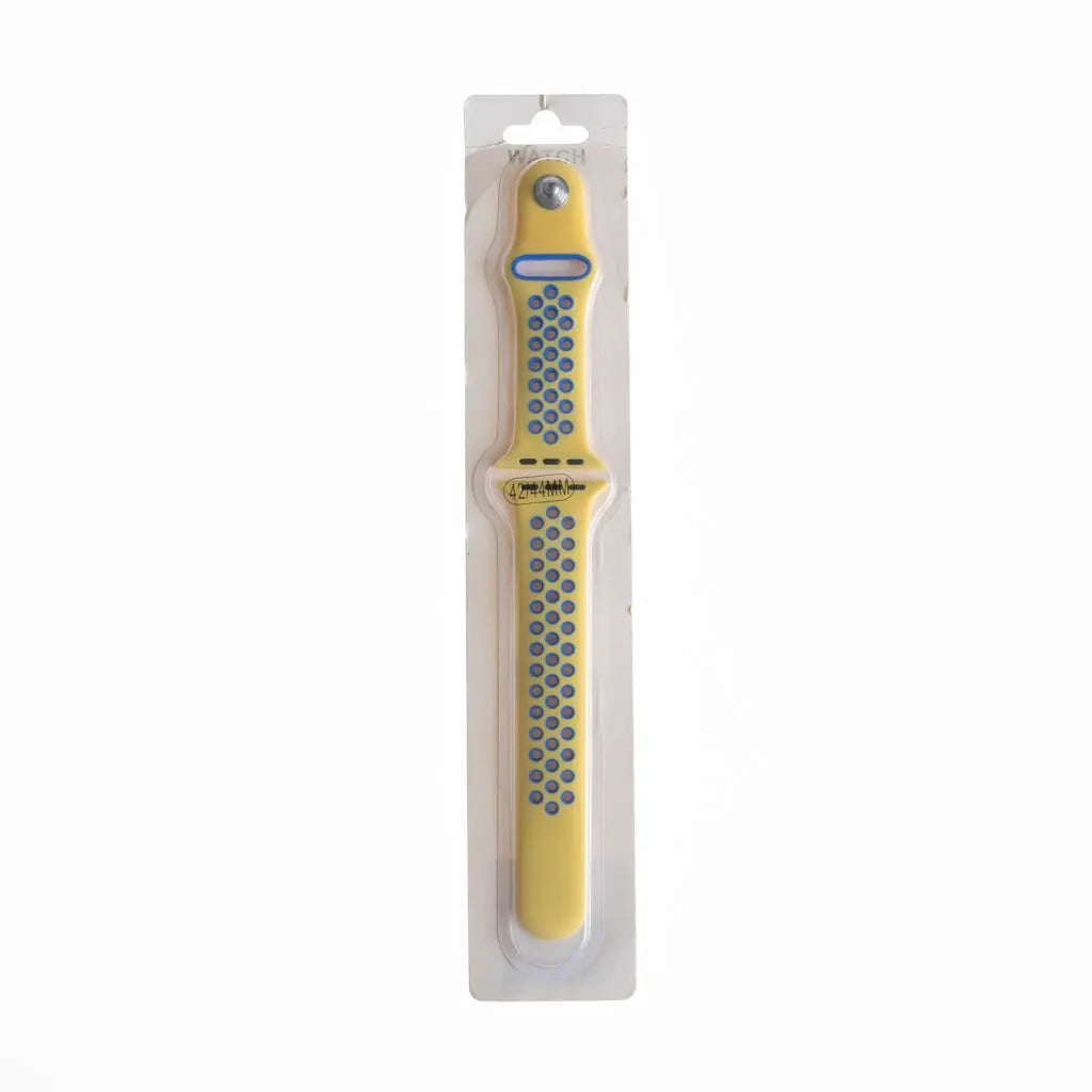 Accesorio El Rey pulsera tipo Nike para Apple Watch 42/44/45 mm en colores amarillo y azul.