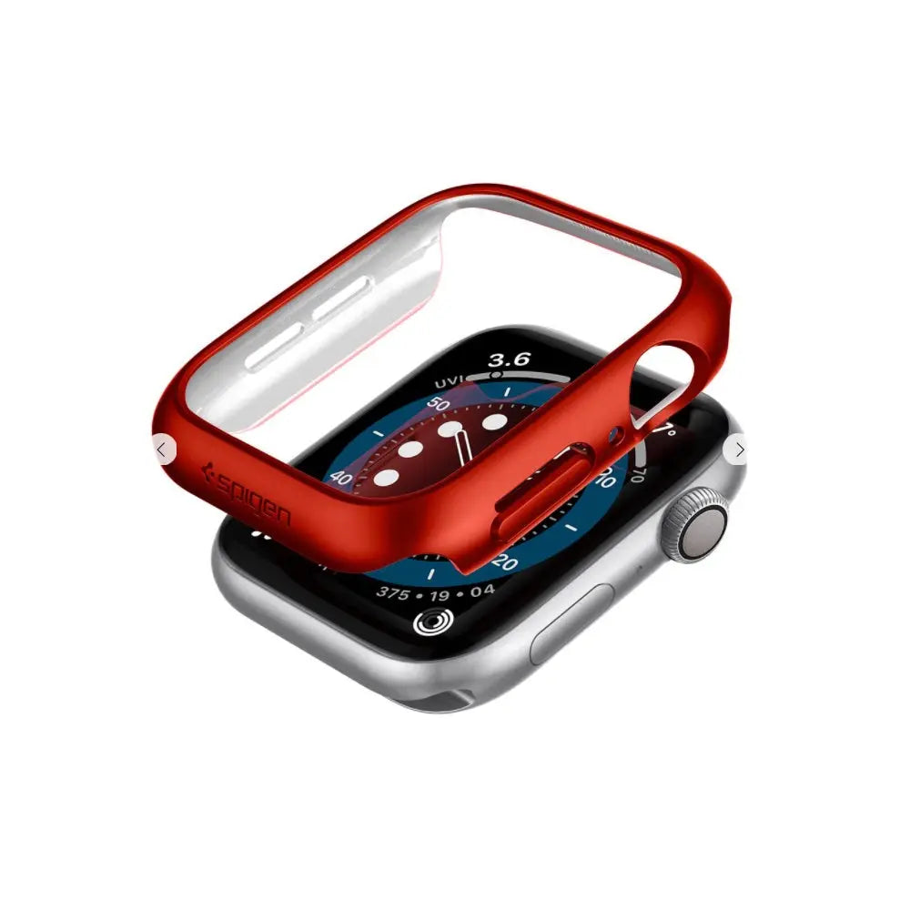 Estuche protector rojo Spigen para Apple Watch 44/45 mm, diseño ajustado y duradero.