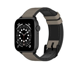 Accesorio pulsera híbrida SwitchEasy de silicona y cuero para Apple Watch en color gris.