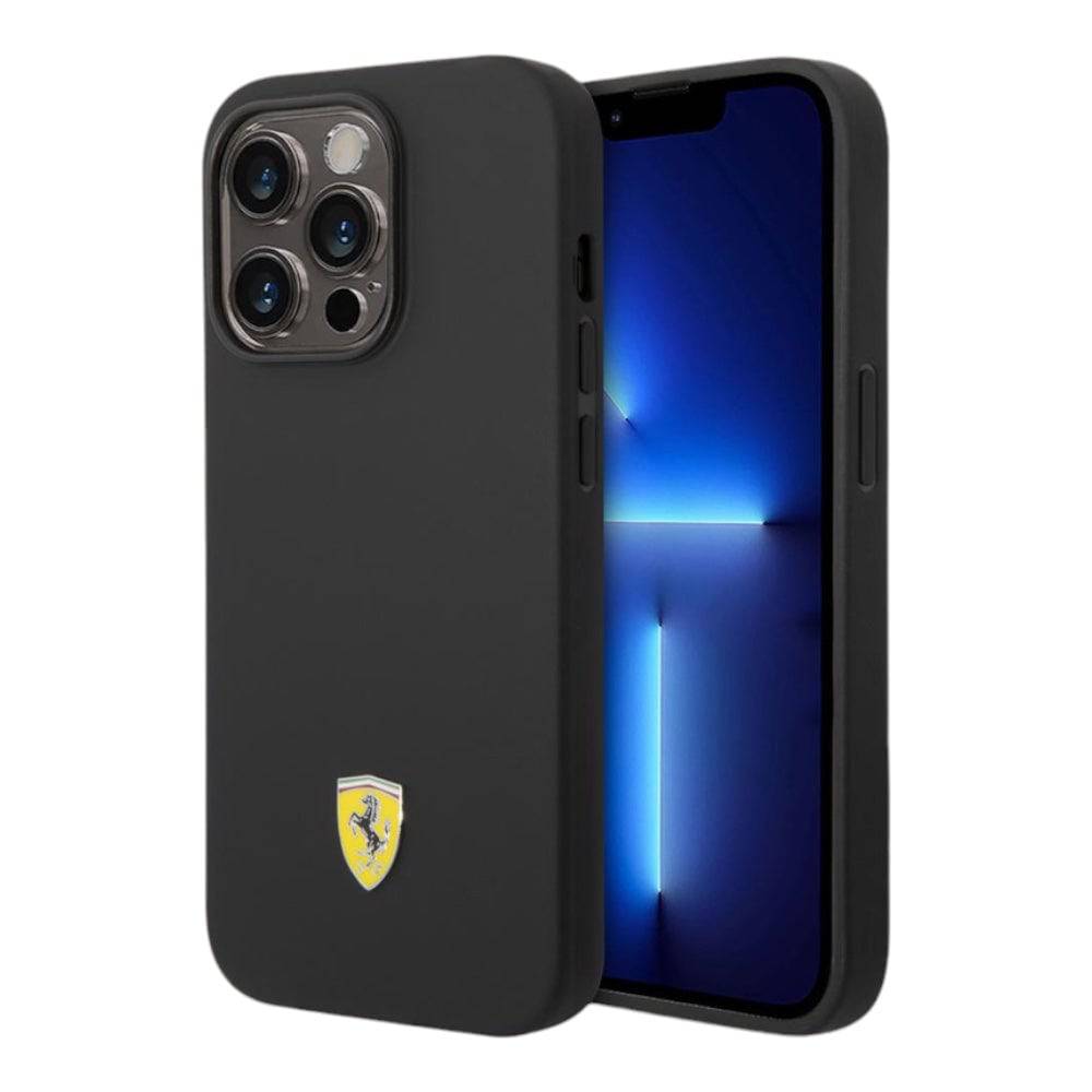 Estuche ferrari silicon iphone 14 pro scuderia ferrari silicone black case metal logo black camera outline color negro - MUNDO ACCESORIOS (B2C)