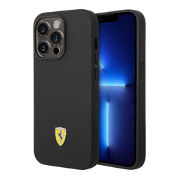 Estuche ferrari silicon iphone 14 pro scuderia ferrari silicone black case metal logo black camera outline color negro - MUNDO ACCESORIOS (B2C)